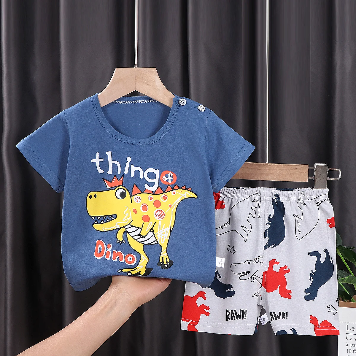 Wholesale 2-7Y Kids Pajamas Smart Casual Style Short Sleeve 100% Cotton with Cartoon Animal Patterns Boys Clothing Sets