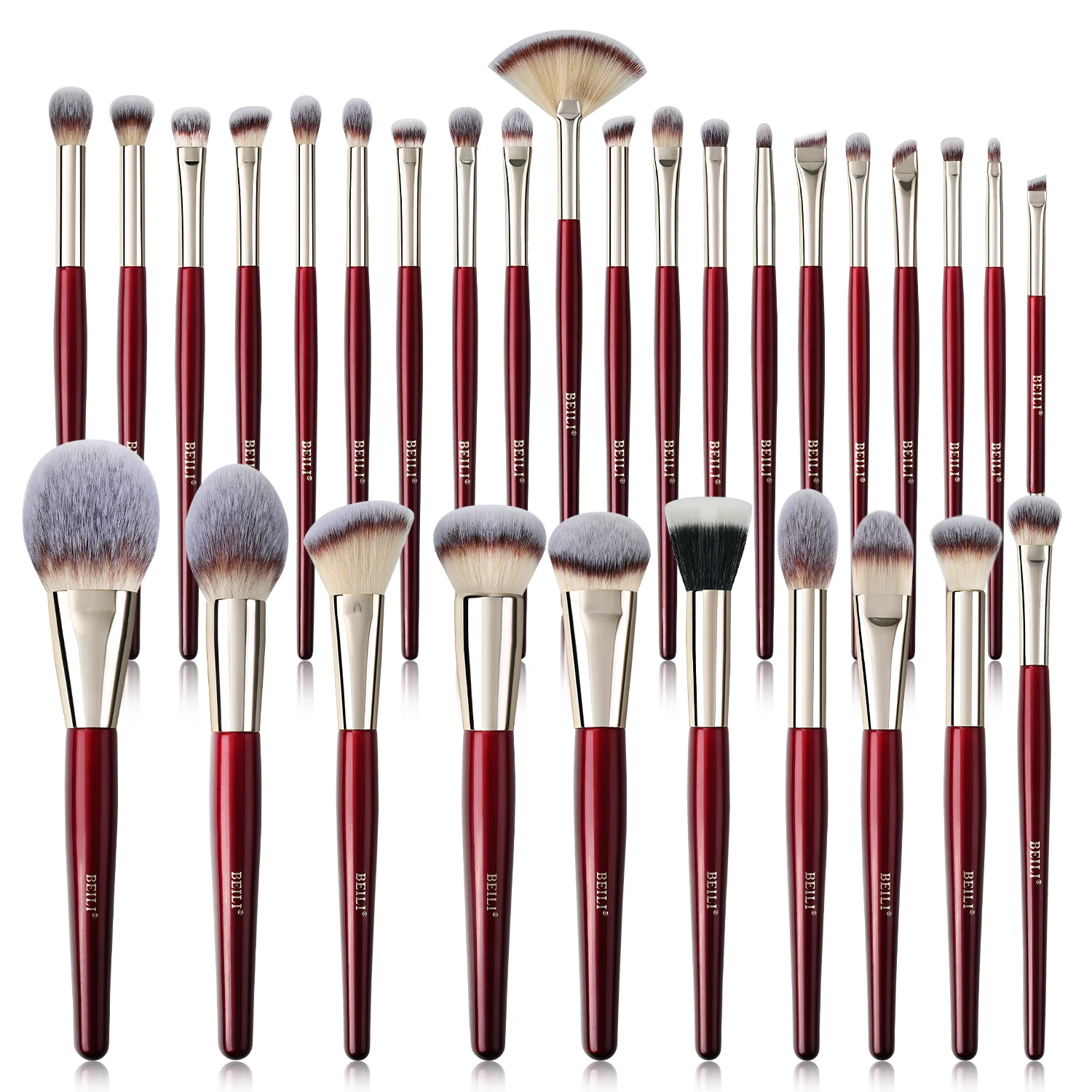 BEILI Wholesale custom multifunctional red makeup brushes private label fluffy vegan hight quality gold makeup brush full set