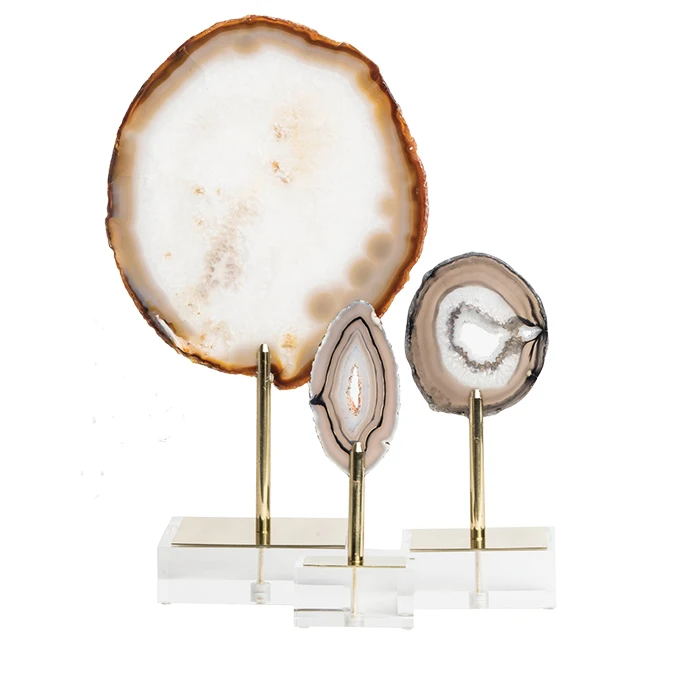 20mm Thick Block Crystal Acrylic Stone Display With Brass Rod Perspex Fossil Base