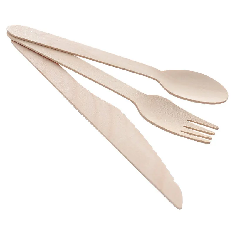 Bamboo Wooden Cutlery Biodegradable Knives Forks Spoons Disposable Dinnerware Set Kitchen Dining Bar Tableware