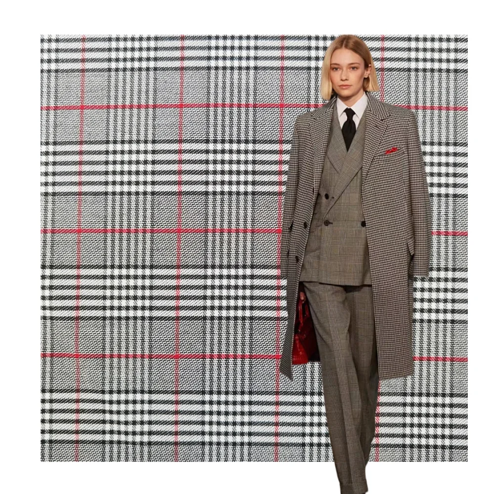 Yarn dyed fabric check design polyester rayon stretch suiting fabric for pants uniforms