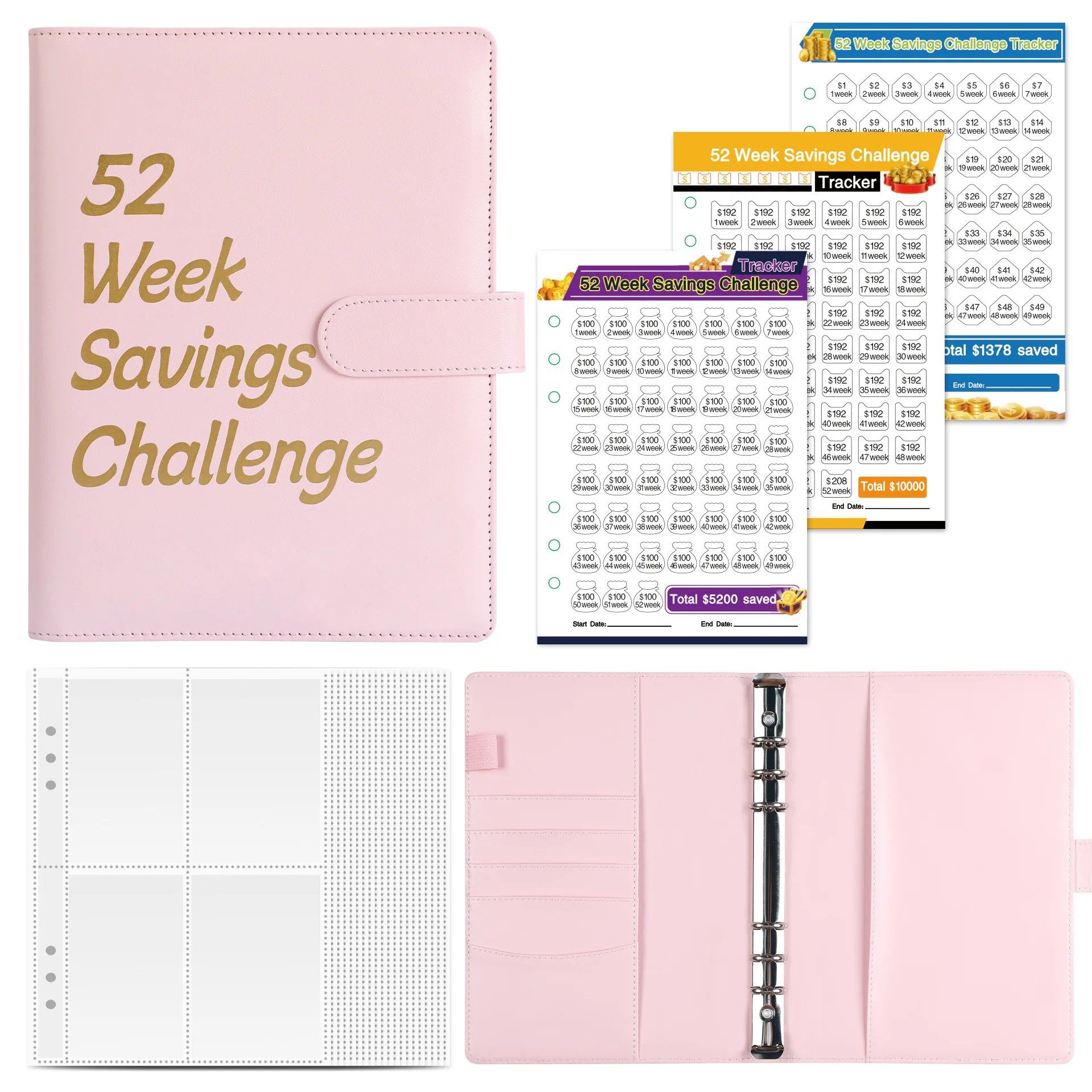 Wholesale finance organizer notebook planner loose leaf 6 rings leather 52 week savings challenge A5 budget binder