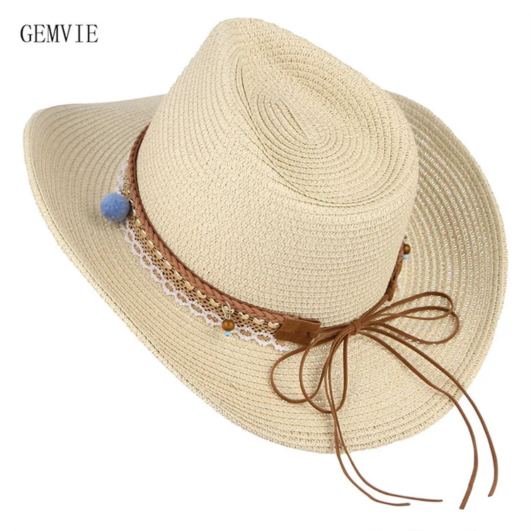 Lace Monochrome Straw Hat Fedora Hats For Adults Western Cowboy Wide Brim Straw Hat