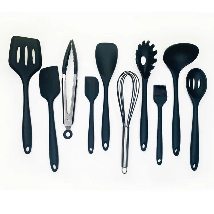 Набор разноцветных силиконовых кухонных принадлежностей, 10 штук