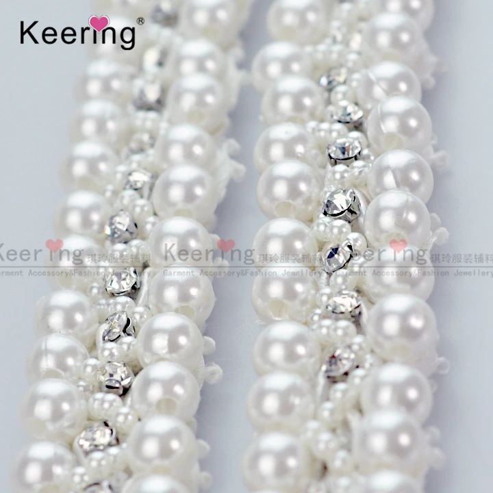 WTP-1423 Wholesale handmade bridal crystal lace pearl and rhinestone trimmings for dresses