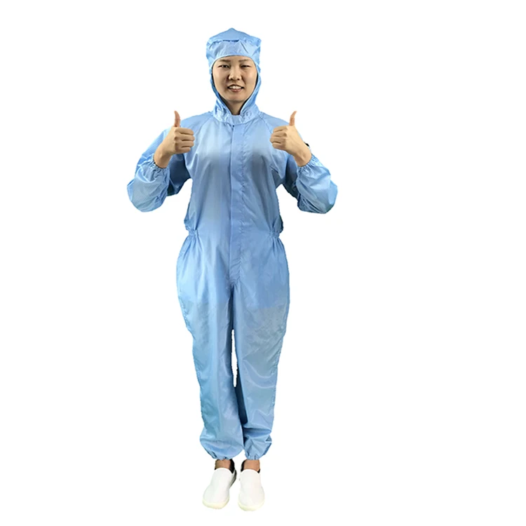 
5mm Stripe Blue Reusable Washable Custom Cleanroom ESD Clothing Hooded Anti-Static Coveralls 