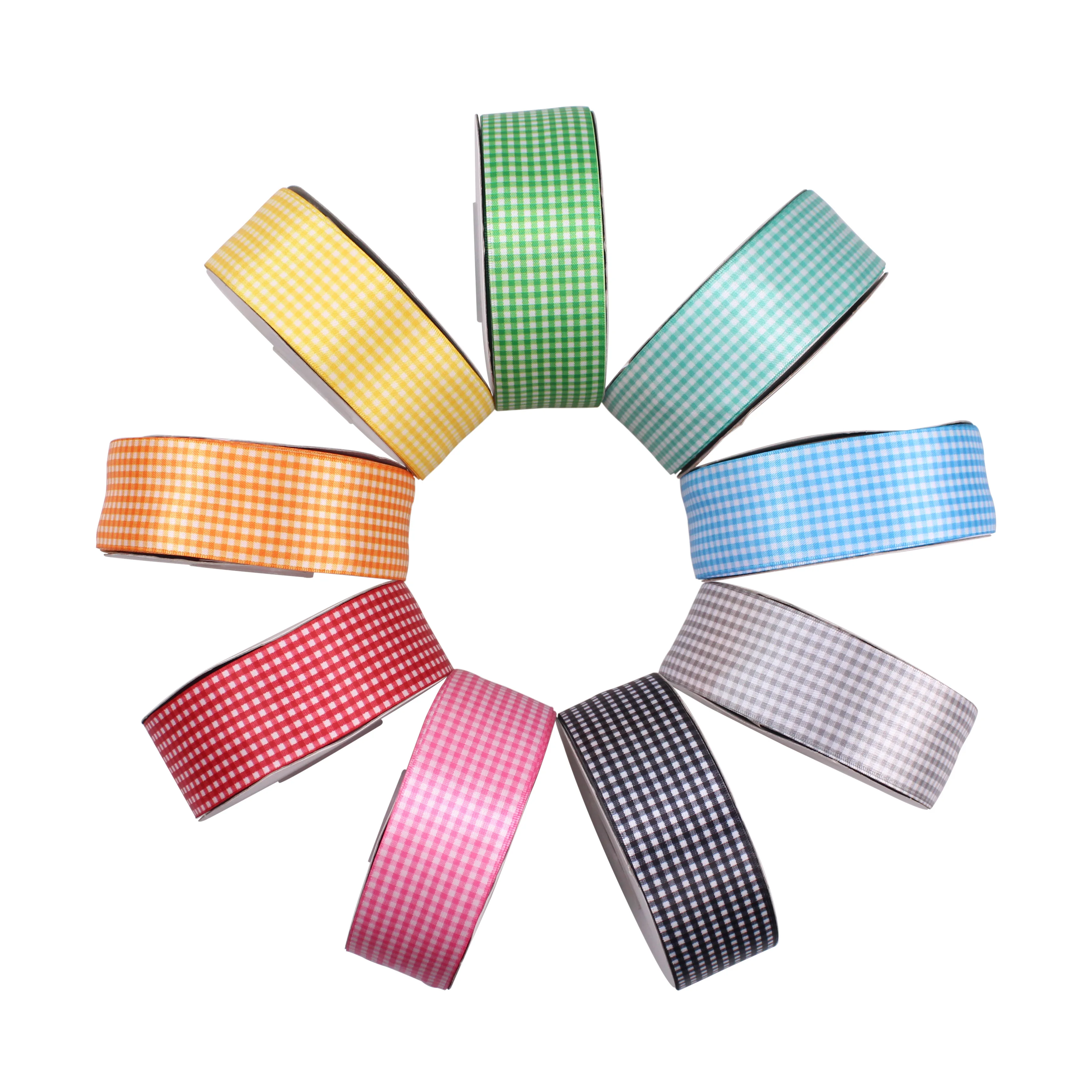 1 inch  Plaid Ribbon Grid Printed Satin Ribbon for Handmade DIY Craft