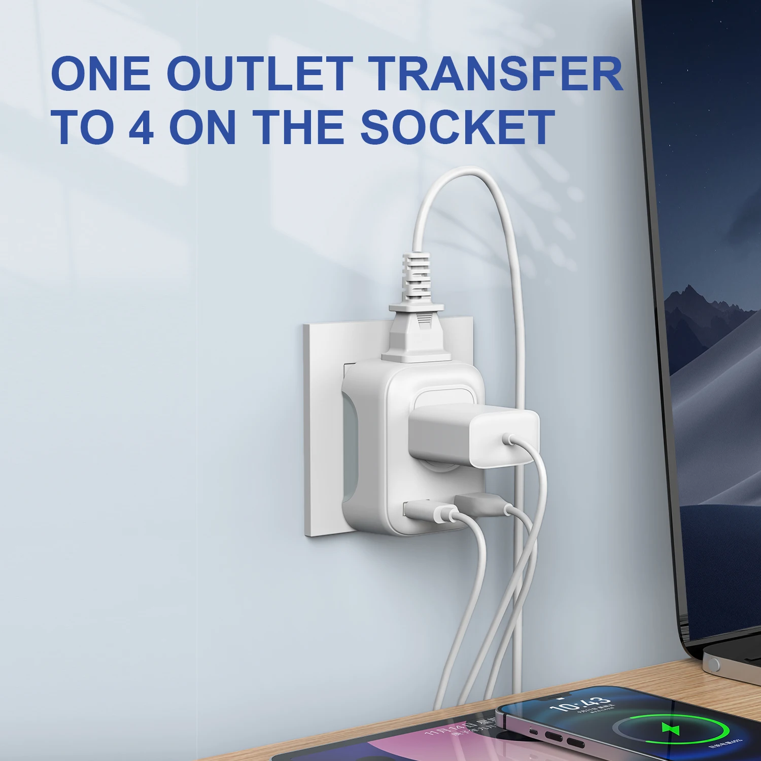 European Travel Plug Adapter US to Europe International Power Adaptor with 2 USB Ports,2 American Outlets- 4 in 1 plug adapter