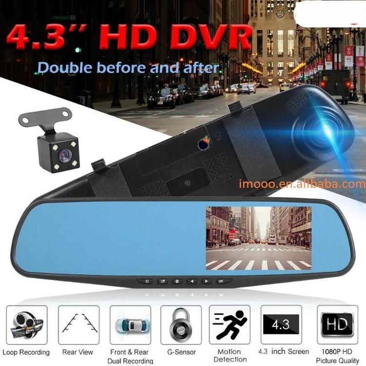 Factory Price Car Black Box Full HD 1080P Car Dvr Camera Auto 4.3 Inch Rearview Mirror Dash Cam Black Box Camcorder