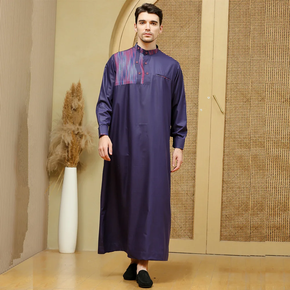 Factory Design Simple New Islamic Embroidery Men Robe Satin Muslim Prayer Robe