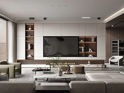 Modern luxury living room wall integrated TV background wall, sliding door TV cabinet