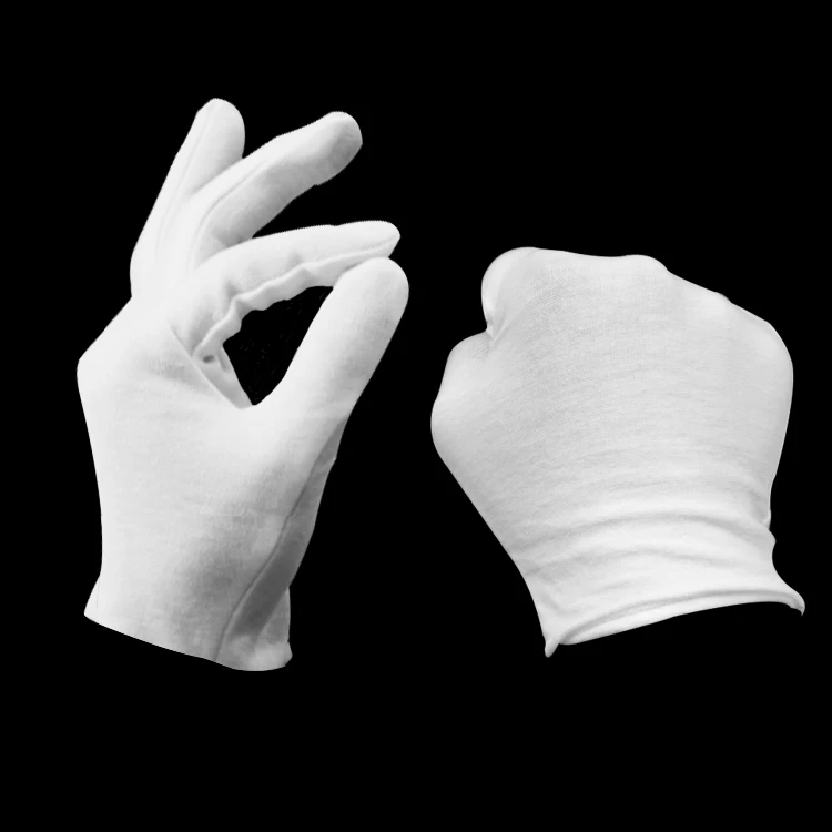 
Biodegradable high quality disposable jewelers inspections elastic cotton white jewelry medium thickness gloves guantes 