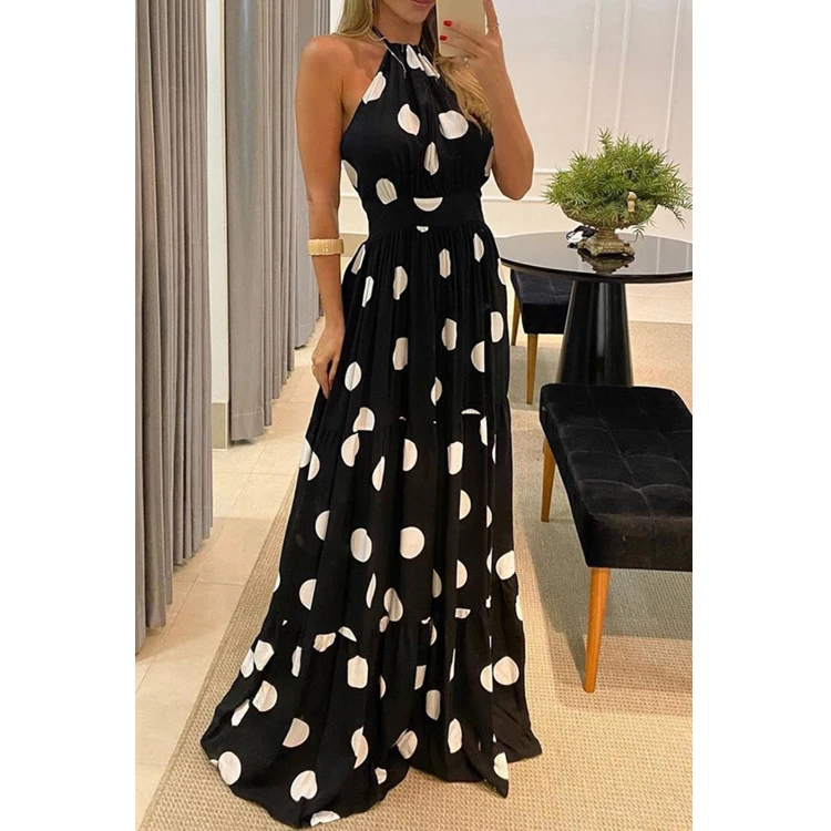 2022 Designer Clothing Polka Dot Ruffles Halter Plus Dress Sexy Maxi Plus Dresses