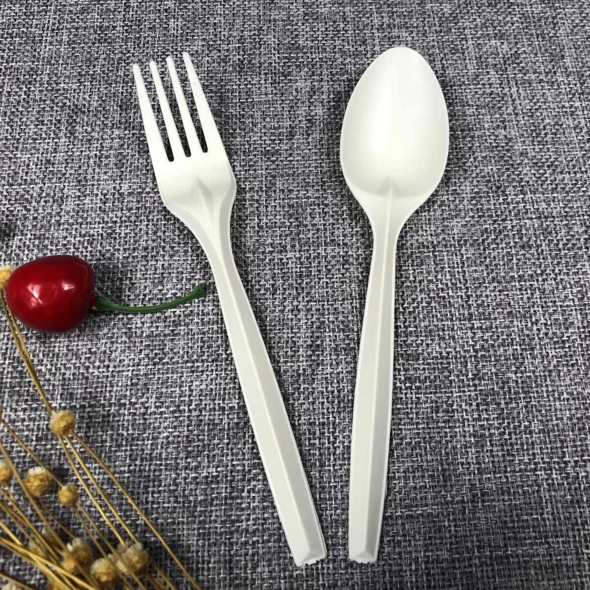 14 Biodegradable Bio Degradable Disposable Cornstarch Corn Starch Plastic Tasting Soup Spoon Fork Spork Cutlery Set Utensil