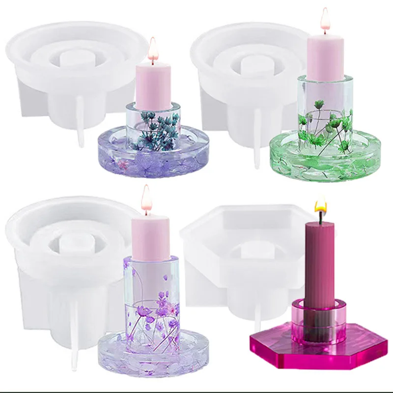 DIY crystal drip resin gypsum grinding tool, circular hexagonal candle holder base ornament, silicone mold