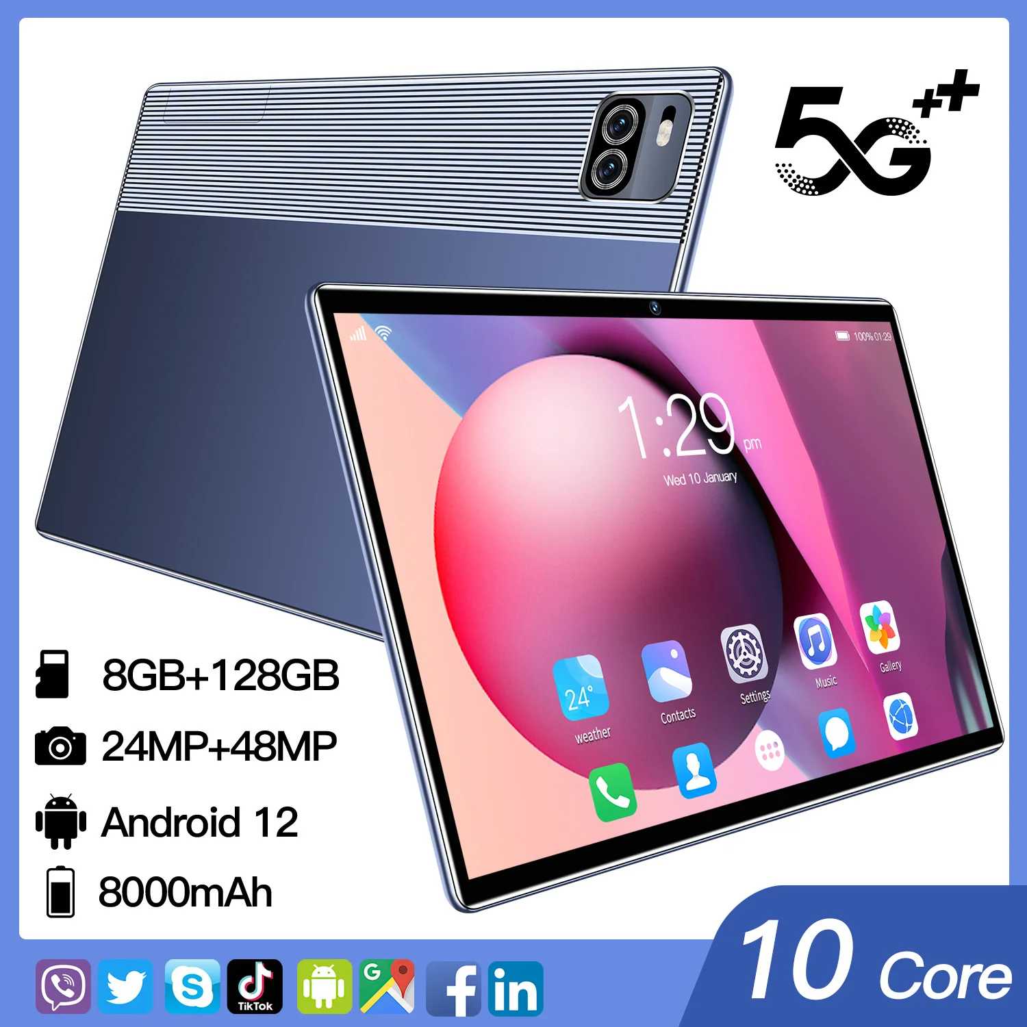 X101 Лидер продаж планшетный компьютер 8 + 128 Гб 5G SIM Восьмиядерный Android 12 10 1 дюймов аккумулятор 8000