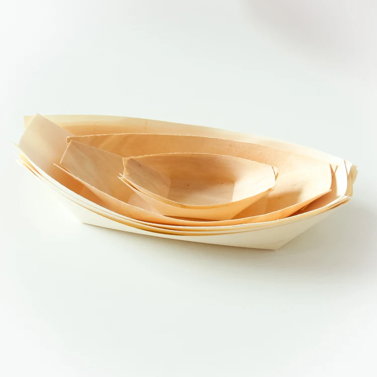 Wholesale Ecco Friendly Natural Container Disposable Party Wooden Sushi Serving Boat Tray for Food