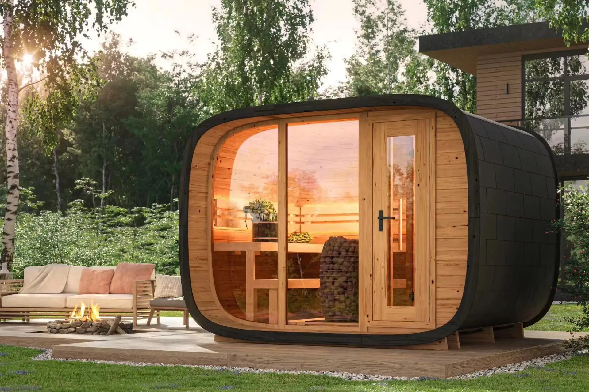 2024 Newly designed outdoor Cube sauna For 4-8 persons steam sauna outdoor cabin