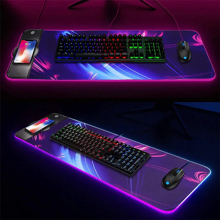 Hot Selling 2 in 1 Wireless Fast Charging Mousepads, 15W Wireless Phone Charger, Gamer RGB Led Mouse Pad