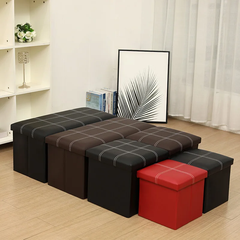 Factory Direcy Custom High Quality Strong Bearing PU Leather Storage Stool with Buckle