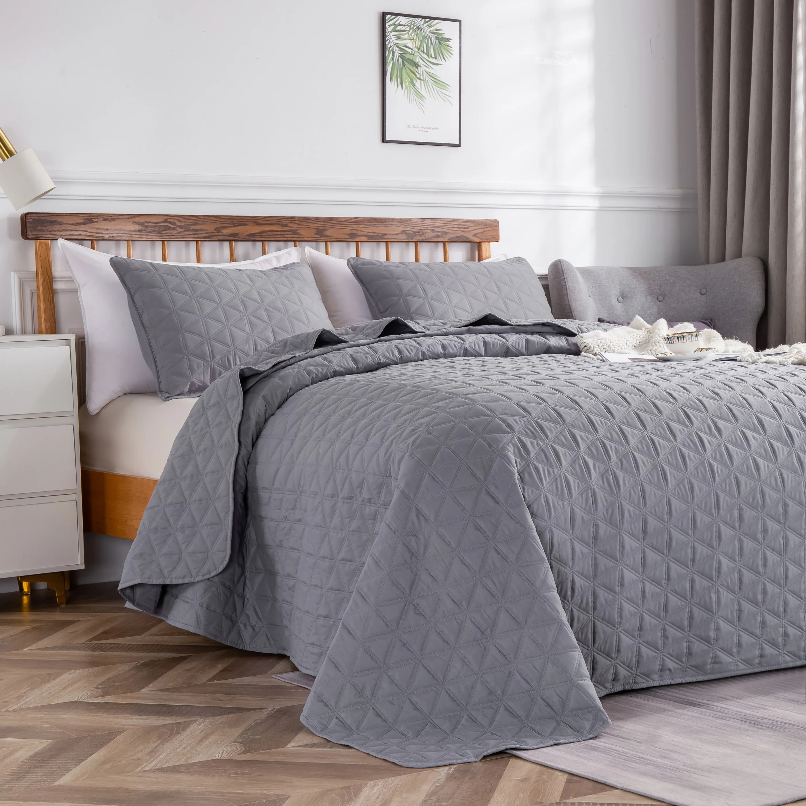 Ultrasonic quilting grey Comforters Bedding Quilt Bedspread quilts