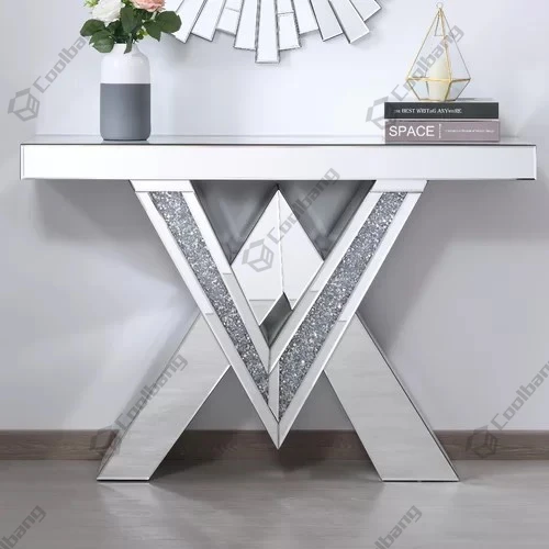
Hot sales crushed diamond sparkly silver decoration mirrored console table 