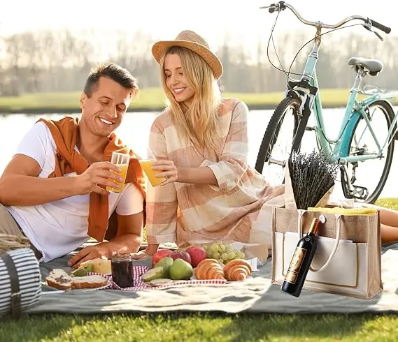 Custom logo Shopping Beach Lunch Holiday Gift Woven Handle Zipper Pocket White Jute Handbag For Women