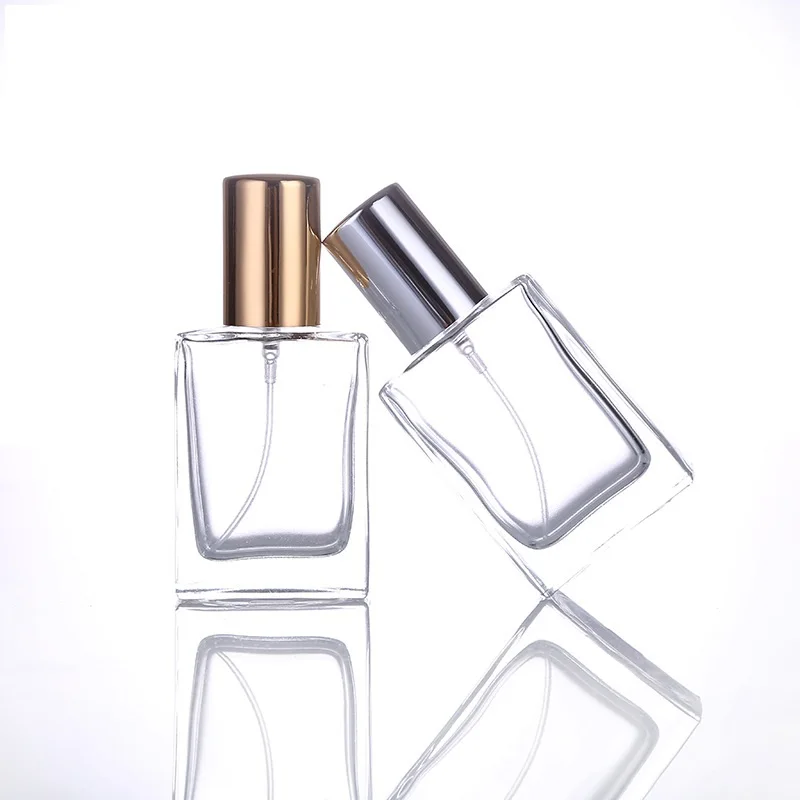 Frosted Electroplating Printing 30ml Square Empty Luxury Glass Perfume Spray Bottles With Cap