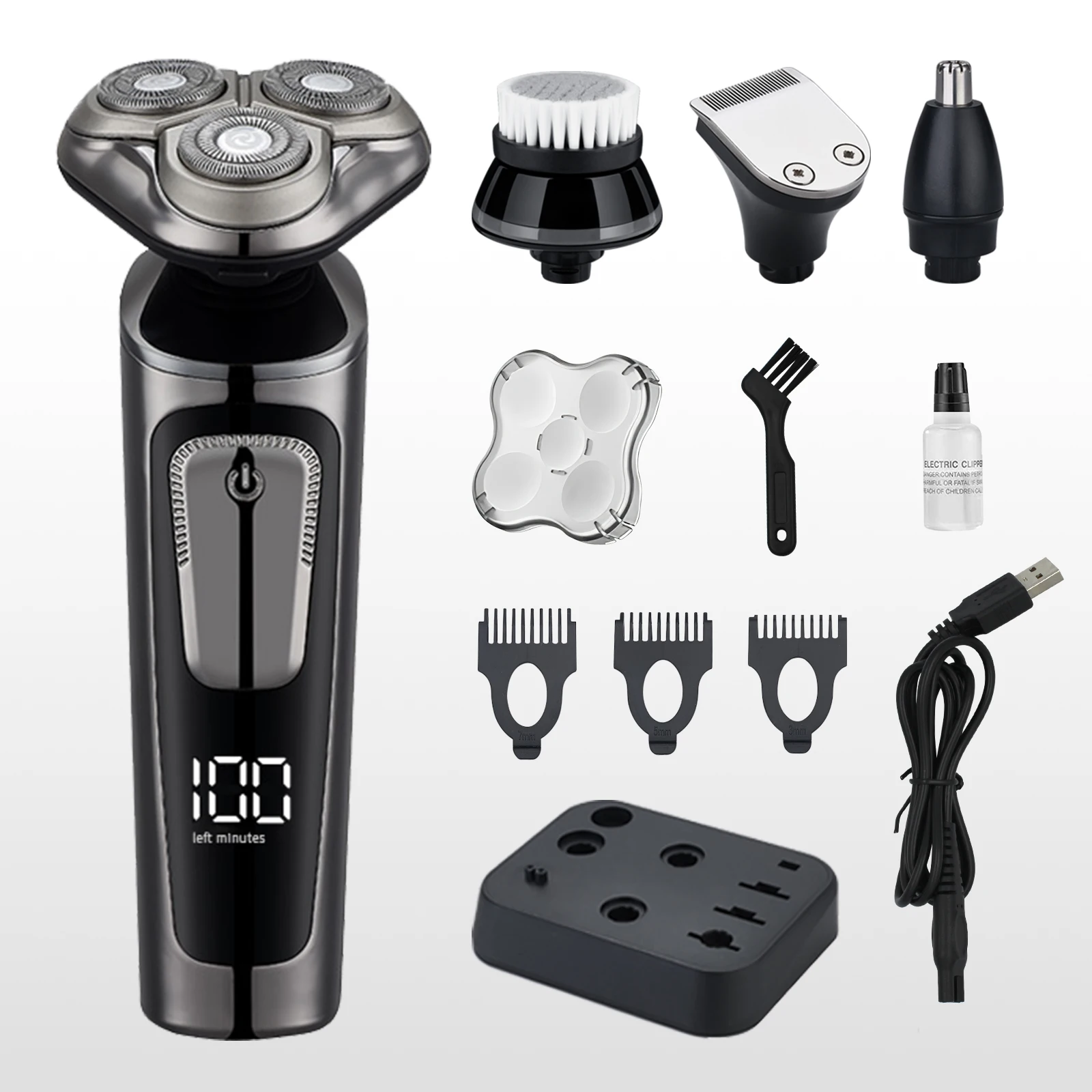 4 in 1 Amazon Hot Selling Face Hair Remover USB Groomer Waterproof Rotary Razor Beard Nose Hair Trimmer Electric Shaver for Men