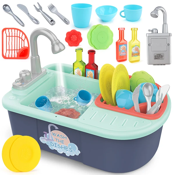 High Quality Battery Operated Pretend Kitchen Play Toy Washing Sink Circulate Water Faucet Role Play Set Mini Washing Machine