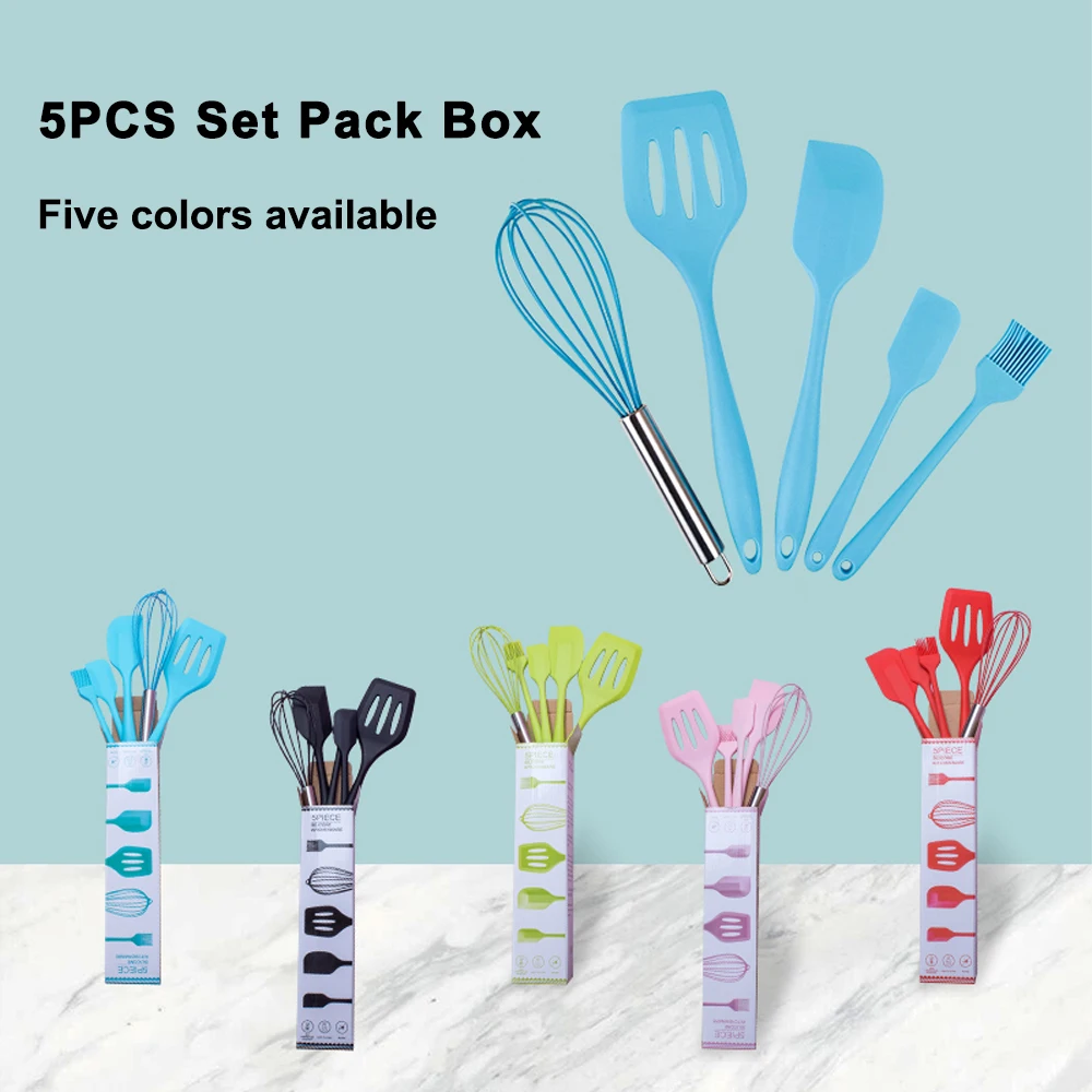 Non-stick BPA-free Heat Resistant Silicone Spatula Turner Brush Whisk Cookware Set Silicone Kitchen Utensils