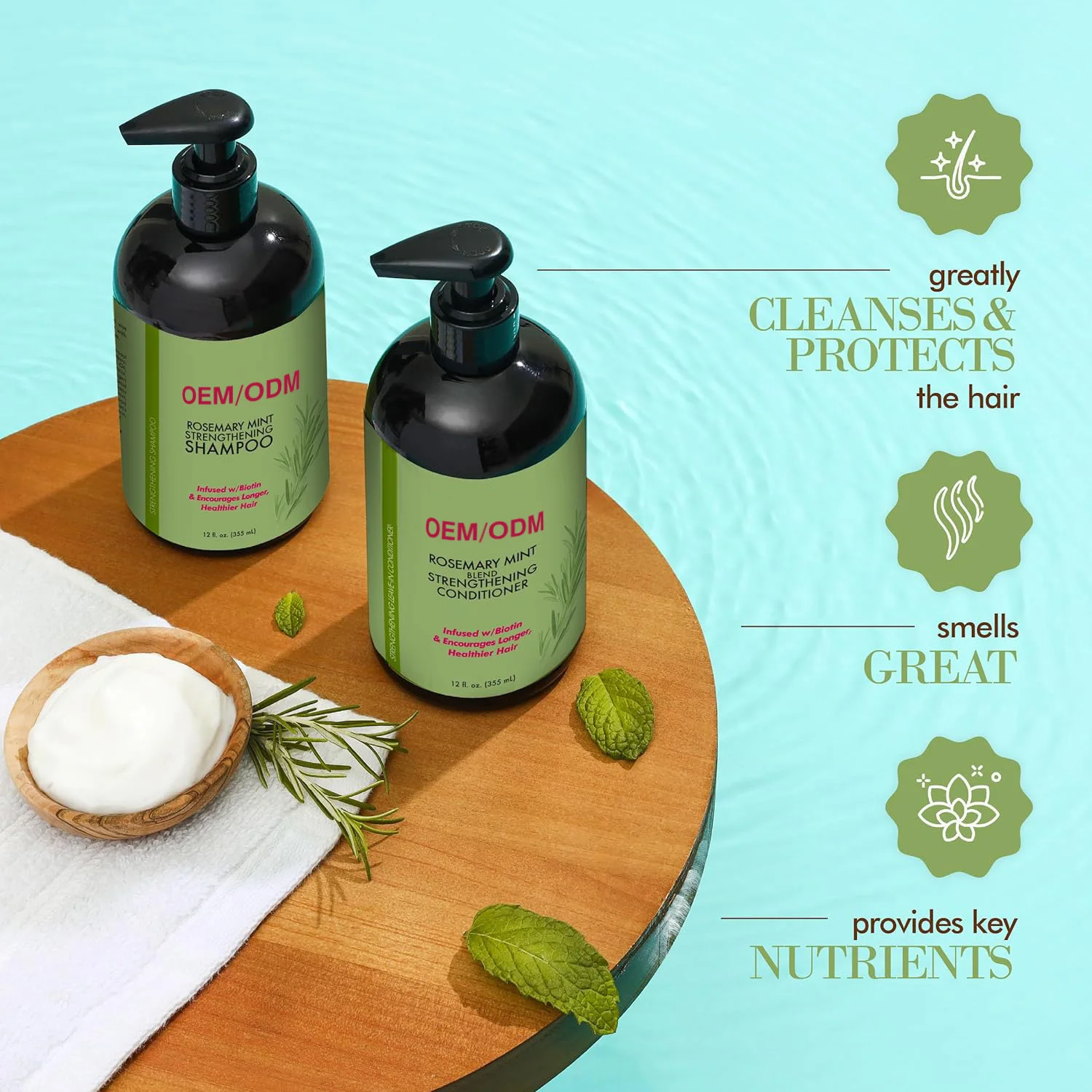 OEM ODM organic hair growth coconut batana oil black castor oil rosemary hair shampoo and conditioner