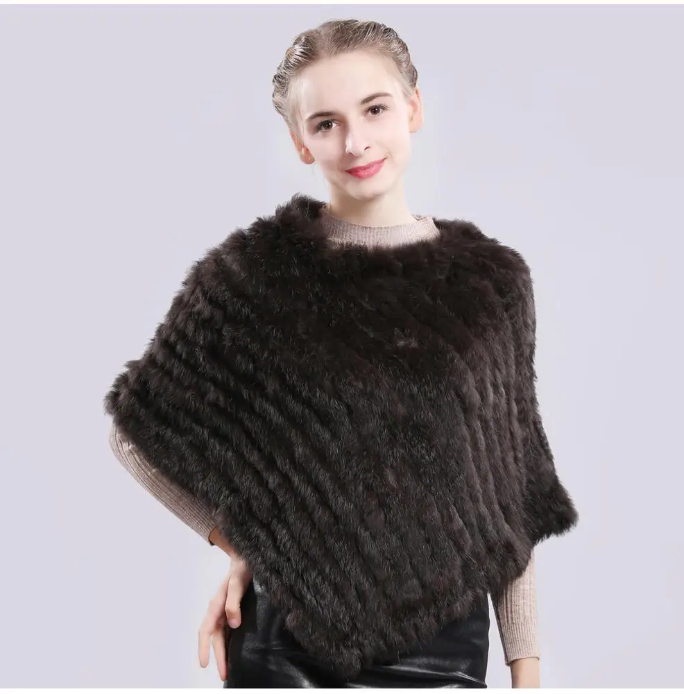 Новинка 2021 стильное Вязаное пончо из натурального кроличьего меха Женская шаль пашмины