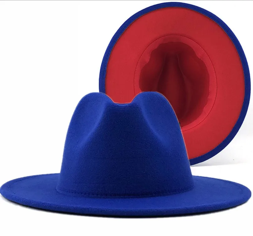 Wholesale High Quality Fake Wool Felt Fedora Hat For Men 2 tone hat colorful different candy color brim fedora  women hat