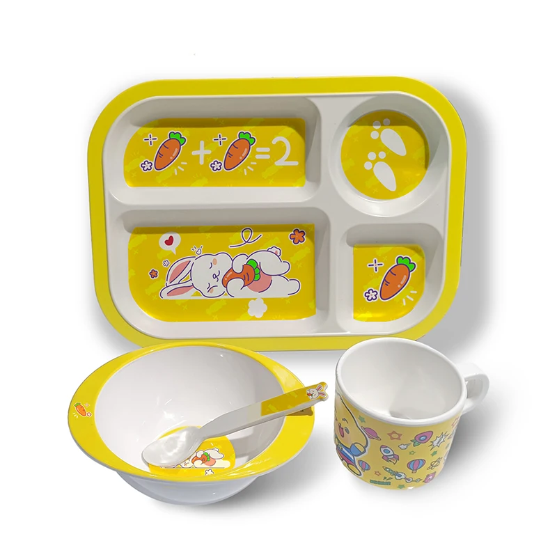 Cutie Cartoon Printing Children Melamine Dinnerware Set Unbreakable Baby Feeding Plates Bowl Spoon for kids