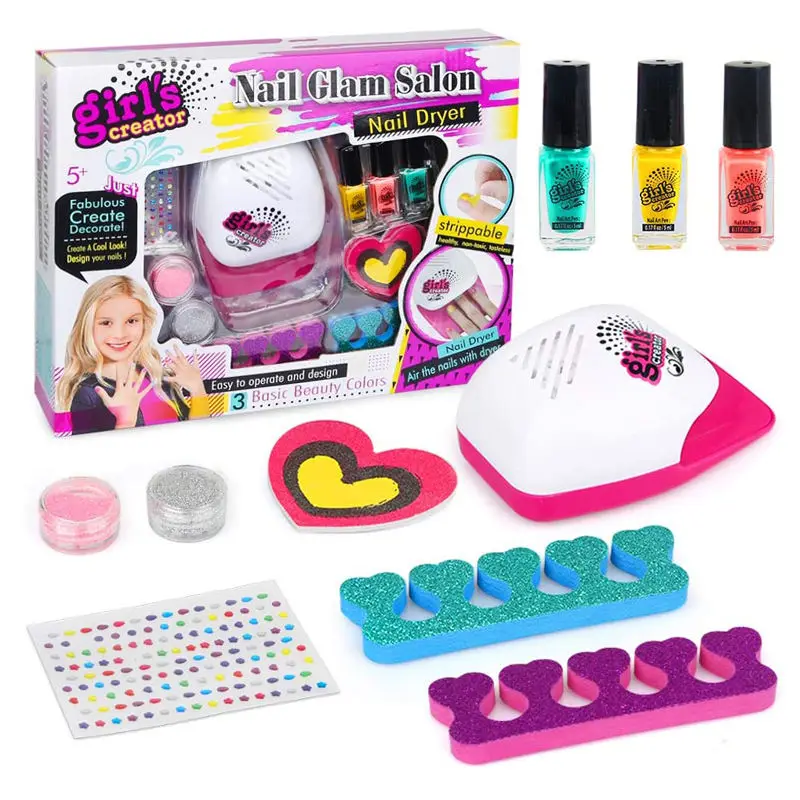 Best Selling Makeup Toys for Girls Cosmetics Play Kids Cute Manicure Tool Set Water Based Peel Off Nail Polish Art With Dryer