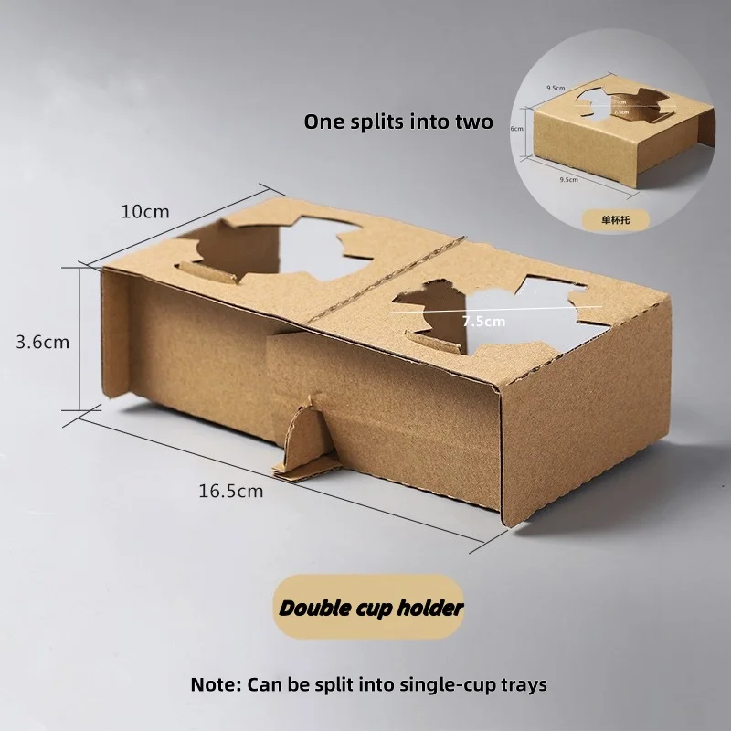 Disposable pulp coffee cup with milk tea packaging cup holder can be degraded take-away paper cup tray two in four