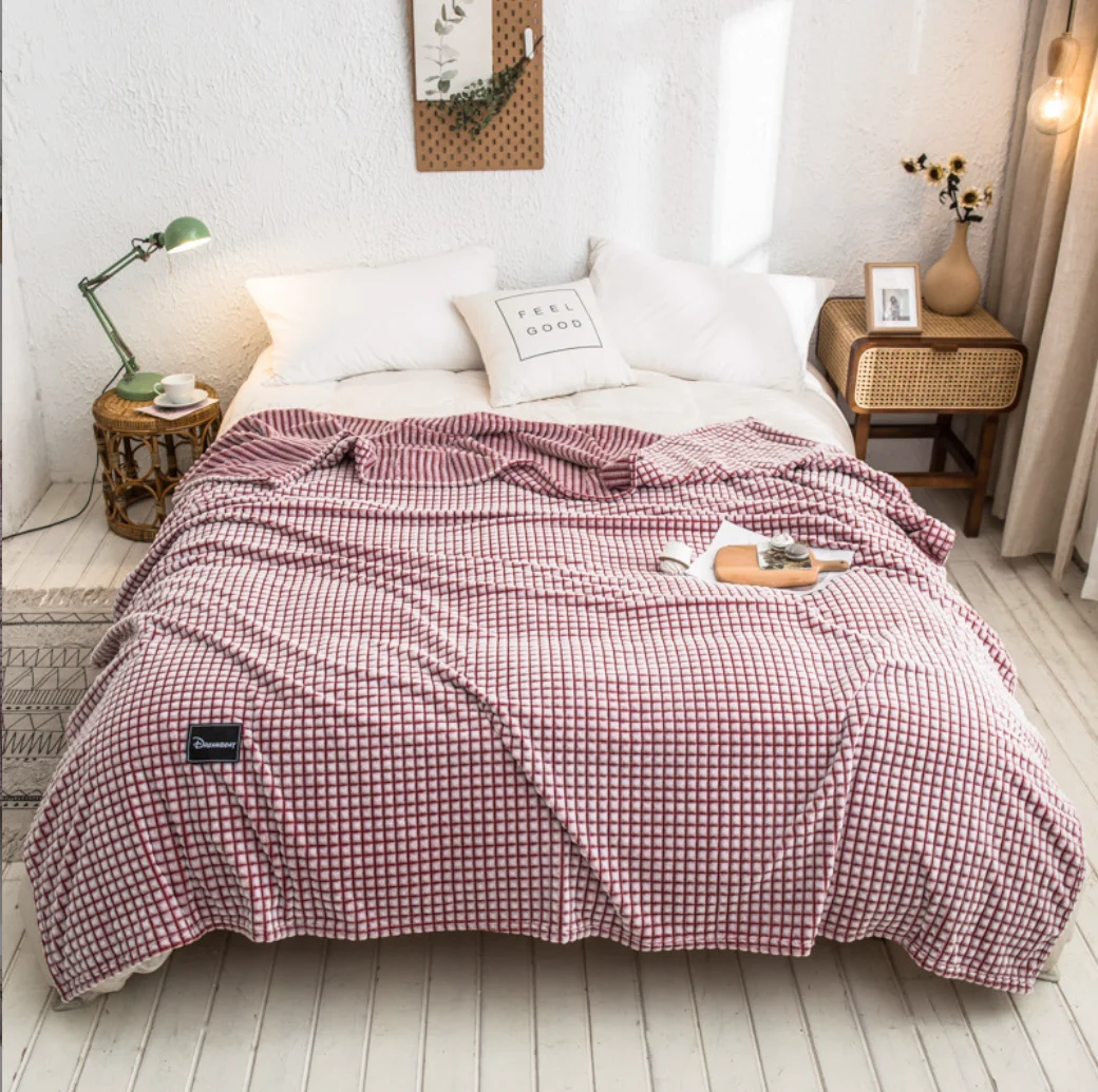 Super Soft Plaid Throw Blanket King Size Luxury Flannel Blanket For Bed