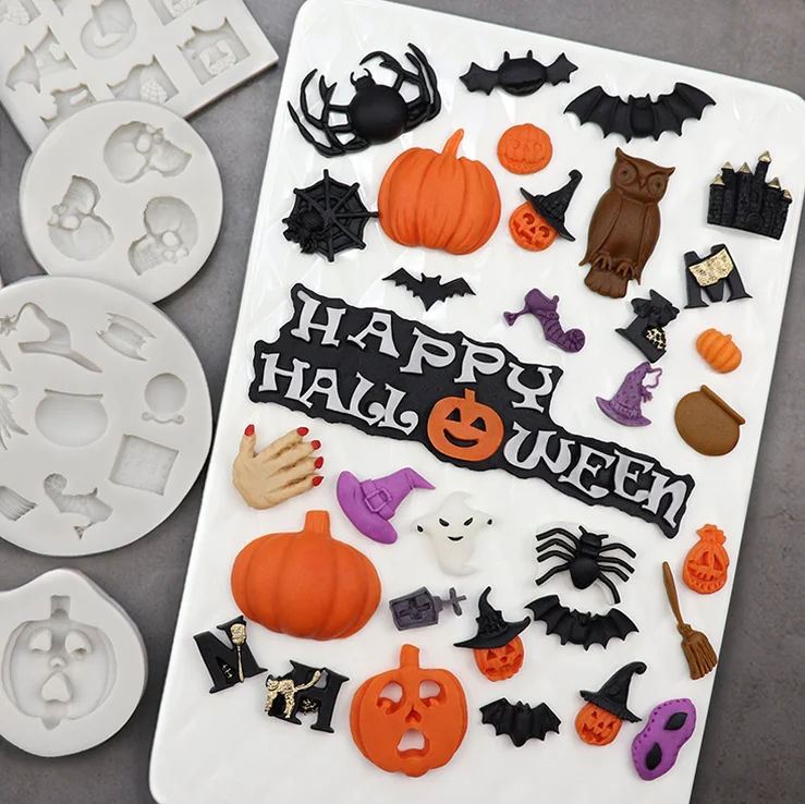 3D Fondant Molds, Halloween Theme Silicone Chocolate Gum Paste Mould, Halloween Cake Top Decorating Tools DiY Mould