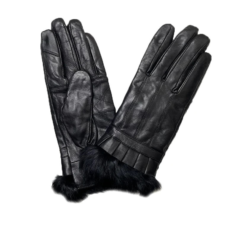 2021 New Popularity Hot Sale Products An Vintage Ladies Gloves Leather rabbit fur cuff