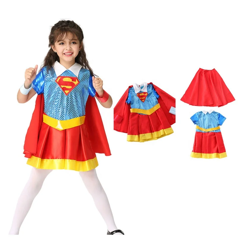 Simple Cosplay Costume for Girls Children kids Superwoman Costume Superhero Halloween Costume for Kids Party Dress