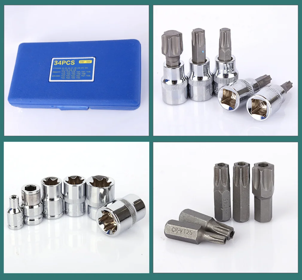 19 Pcs 6 Angle E-type Sleeve Set Plum Blossom Sleeve Hexagonal Spline Sleeve Combination Auto Repair Special Tool