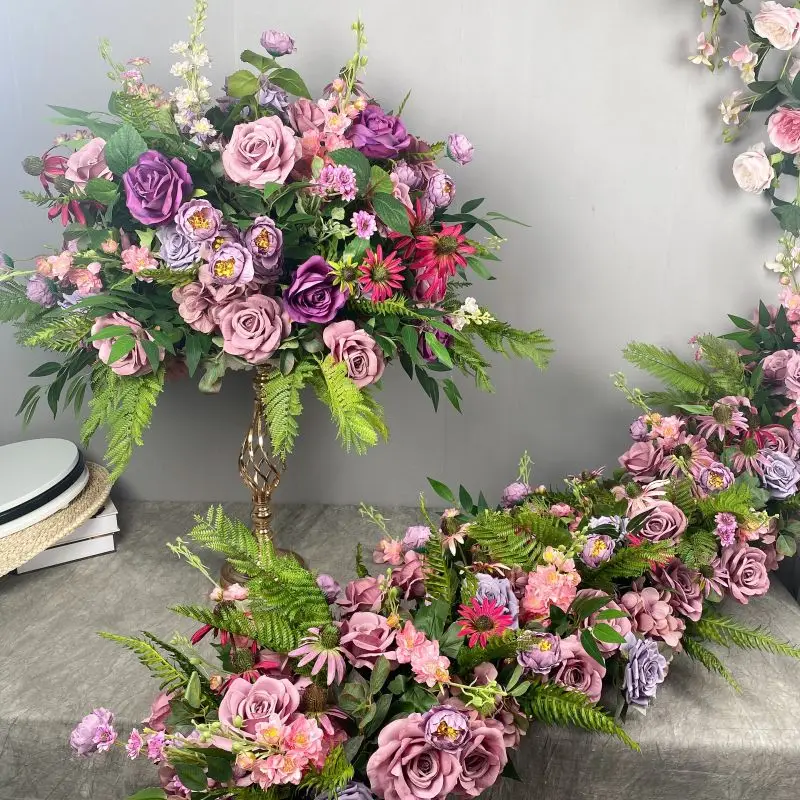 Beautiful Colorful Table Flowers Set Silk Table Runner for Wedding Party Auditorium Hotel Decor