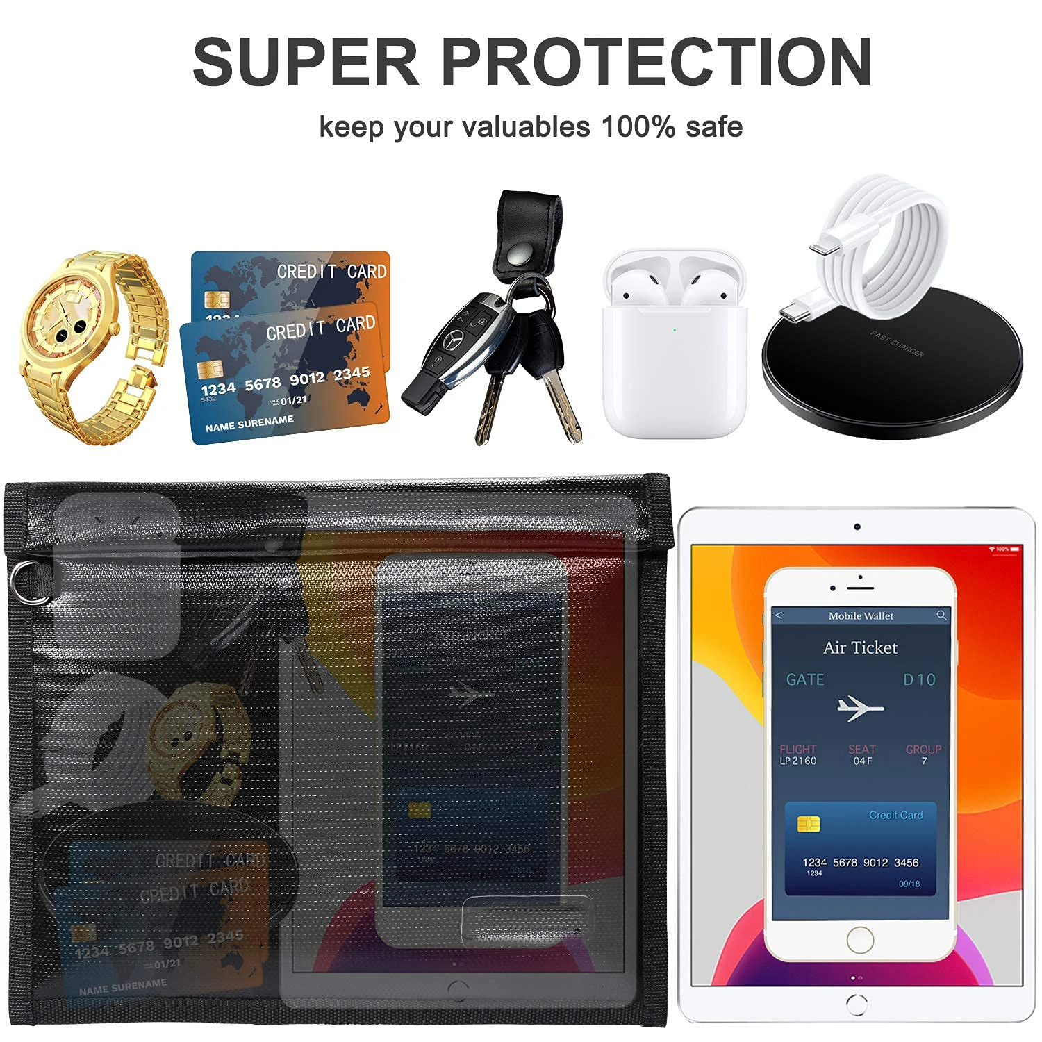 Fireproof & Waterproof Faraday Bags 9.8 x 11 Inches Cage for Faraday Key Fob Protector, Cell Phone  Car RFID