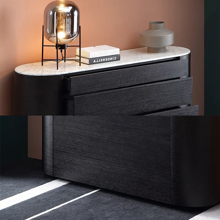 Dining Room French Design 4 Door Metal Base Wooden Modern black Sideboard cabinet with natural marble