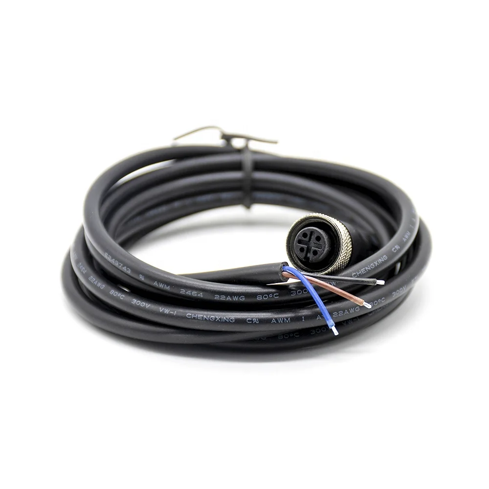 Прямой одинарный AWG22 кабельный жгут Мужской 4-контактный M12 кабель 1 м BK PVC куртка
