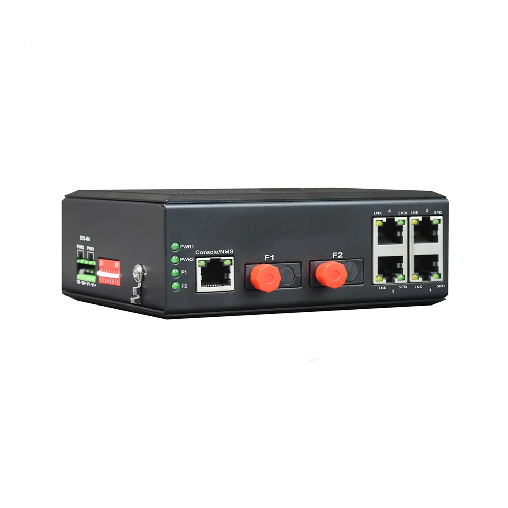 industrial grade 4 1000M ethernet to 2 fiber cascade switch 4 RJ45 to 2 optical ports