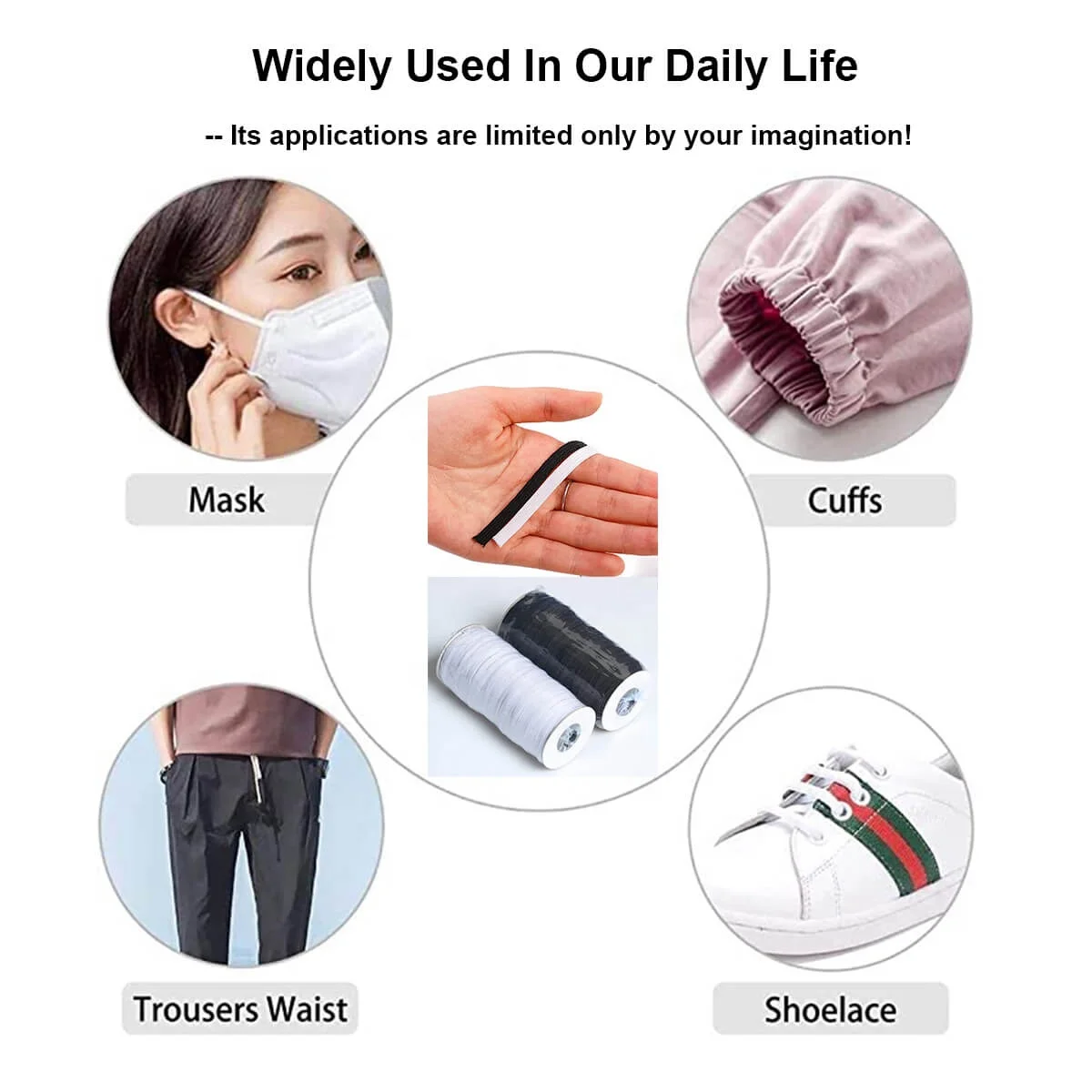 Stretchy Band Elastic Strap 6mm Elastic Tape for Sewing 1/4 Inch Flat Elastic Band Rolls 70 Yards Black & White Elastic Band