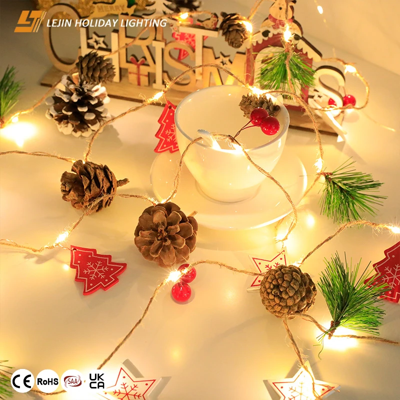Copper led warm white Wood chip pine nut Led string for christmas decoration
