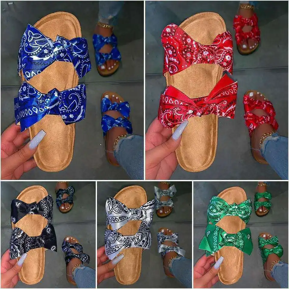 Women Slip On Satin Bow Slippers Summer beach flip-flops slippers cheap wholesale custom wedges slippers for plus size 43